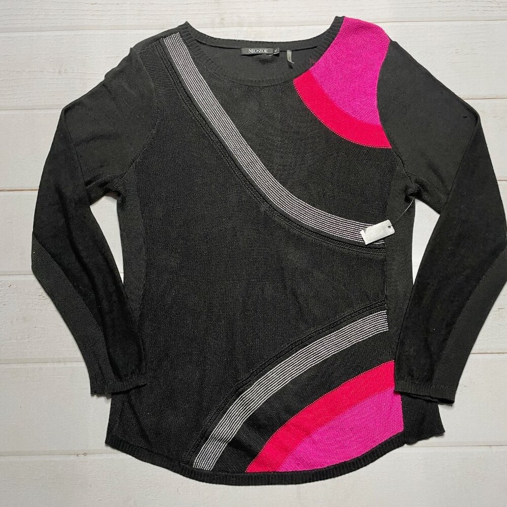 NWT - Nic + Zoe - Women’s Black & Pink Sweater - Size Petite Large